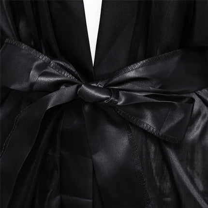 New Sexy Night Gown Women Erotic Underwear Hot Sexy Lingerie Plus Size Satin Lace Black Kimono Intimate Sleepwear Robe Sexy Nigh