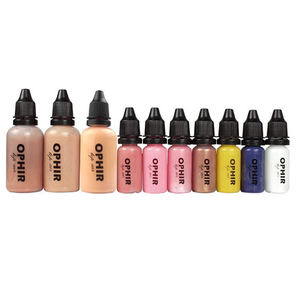 OPHIR 10 Bottles Airbrush Makeup Inks Set with 3 Colors Air Foundation 2x Air Blush 5x Air Eyeshadow for Face Paint Makeup Salon