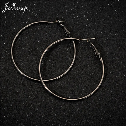 Jisensp 30/40/50/60mm Trendy Large Hoop Earrings Smooth Circle Earrings for Women Jewelry Hyperbole Oversizes Accessories