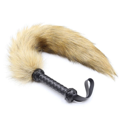 PU Leather Handle Fox Tail Fur Whip Fetish Spanking Paddle Bondage Flogger Whip BDSM Flirt Slave Erotic Sex Toys For Couples