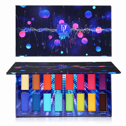 De'lanci glow matte High pigmented, beauty bomb,eye shadow palette with 16 colors of neon pigment,, color cosmetics, makeup set