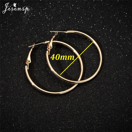 Jisensp 30/40/50/60mm Trendy Large Hoop Earrings Smooth Circle Earrings for Women Jewelry Hyperbole Oversizes Accessories