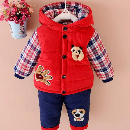 Winter Autumn Kids Thicken Velvet Hoodie Jacket And Pants Set Baby Boys 2-Piece Cotton Suit Children's Clothing