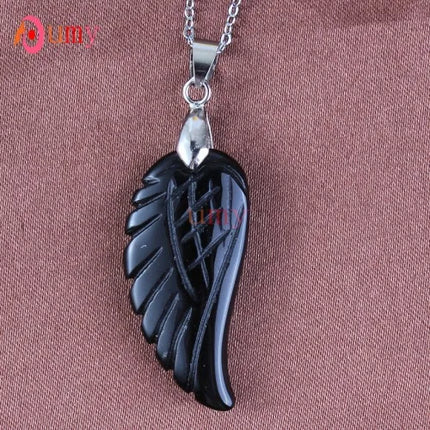 KFT Natural Stones 35mm Carve Angel Wing Pendants Rock Crystal Opalite Fluorite Lapis Lazuli Rhodonite Pendant Women Men Jewelry