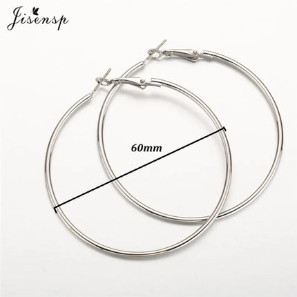 Jisensp 30/40/50/60mm Trendy Large Hoop Earrings Smooth Circle Earrings for Women Jewelry Hyperbole Oversizes Accessories