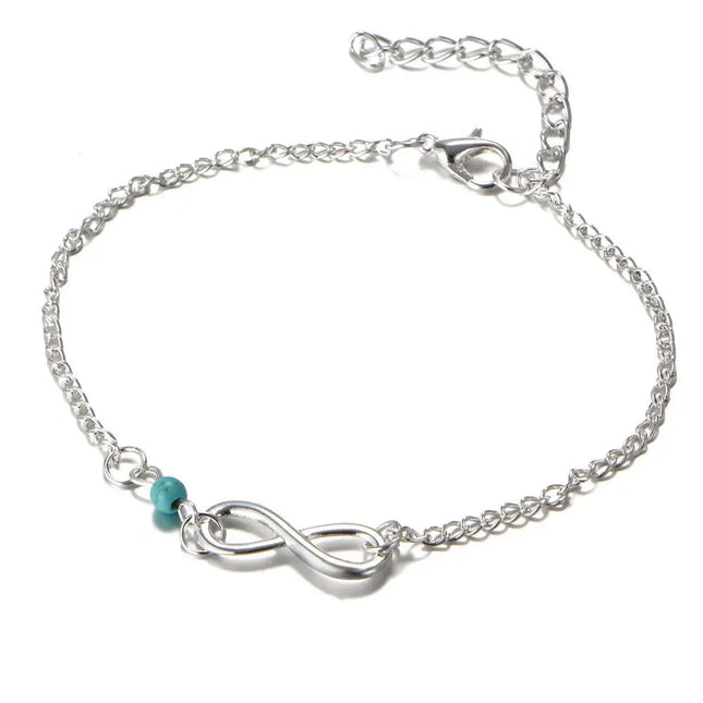Infinite Double Jewelry Pendant Charm Bracelet Ladies Summer Anklet Fashion Jewelry Gifts Good Luck 8 Characters Beaded Anklet
