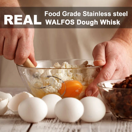 WALFOS Stainless Steel Danish Dough Mixer Cake Bread Pastry Dough Mixer Stick Egg Beater Tool Mixing Tool Oak Handle