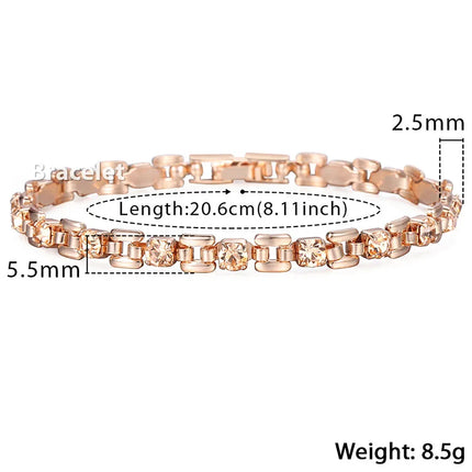 5.5mm 585 Rose Gold Color Bracelet For Womens Girls Square Bismark Gold Tone Cubic Zirconia Stone Link Bracelet  GB433
