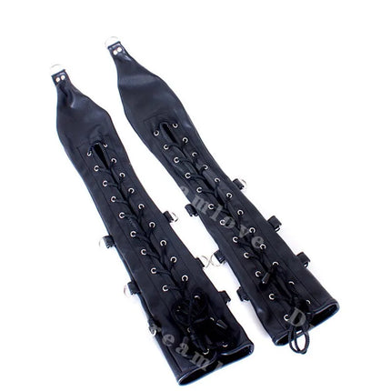 Kinky Women PU Leather Opera Full Length Gloves Arm Restraint Lockable Lacing and Buckling Double Mitts Fetish Costume