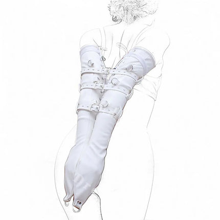 Kinky Women PU Leather Opera Full Length Gloves Arm Restraint Lockable Lacing and Buckling Double Mitts Fetish Costume