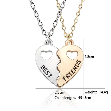2pcs Romantic Best Friend Pendant Necklace Women Hollow Heart Best Friends Forever BFF Friendship Jewelry Accessories 2025