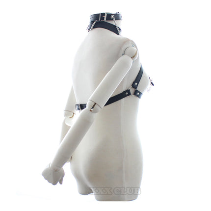 Thierry PU Leather Bondage Restraints O Ring Gag with Nipple Clamps,open bra with Collar Fetish Adult Games Sex Toys for Couples