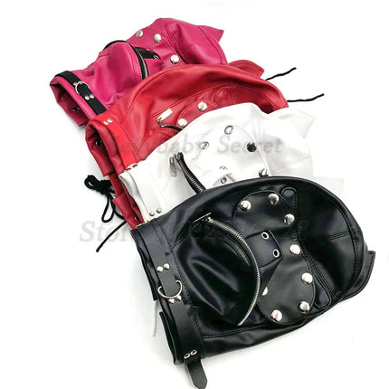 PU Leather Dog Headgear BDSM Bondage Mask Full Head Harness Fetish Blindfold Zipper Sex Slave Head Hood Sex Toys For Couples