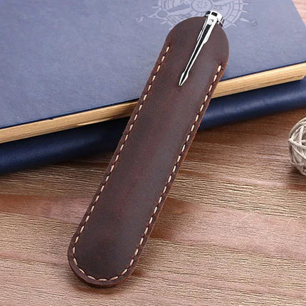 Handmade Genuine Leather Pen Bag, Cowhide Fountain Pen Case Holder, Vintage Retro Style Accessories For Travel Journal