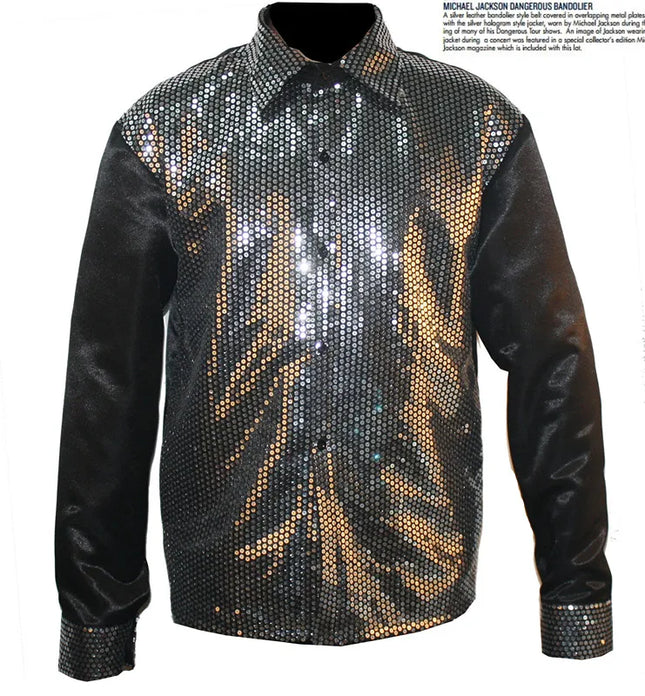 Rare Classic Show Cosplay MJ Michael Jackson Billie Jean sequin Black shirt in 1980's For Collection