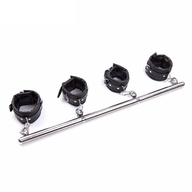 Puppy Play Adjustable Stainless Steel Spreader Bar Set, Unisex Sex Slave Collar Handcuffs Ankle Cuffs Fetish Restraints