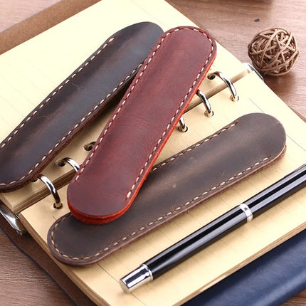 Handmade Genuine Leather Pen Bag, Cowhide Fountain Pen Case Holder, Vintage Retro Style Accessories For Travel Journal