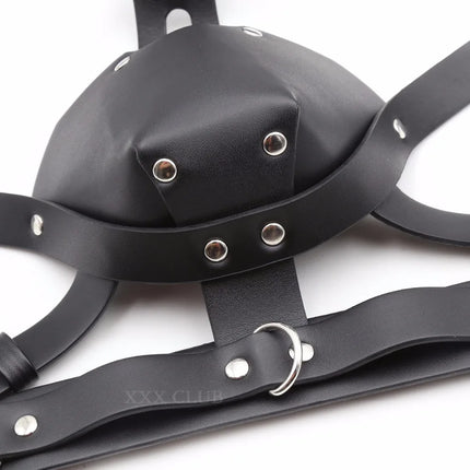 Thierry PU Leather Head Harness with Ball Gag,Sex Toys Strict Leather Muzzle for Adult Games Sex Roleplay