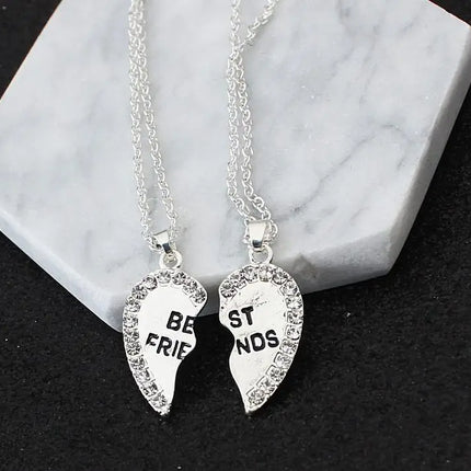 2 Pcs/set Love English Pendant Alloy Ornaments Fashion Best Friends Heart Necklace Good Friends Choker Statement Necklace