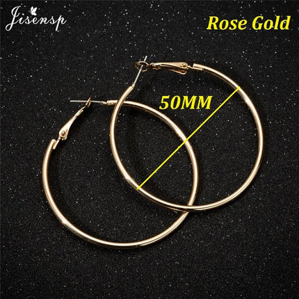 Jisensp 30/40/50/60mm Trendy Large Hoop Earrings Smooth Circle Earrings for Women Jewelry Hyperbole Oversizes Accessories