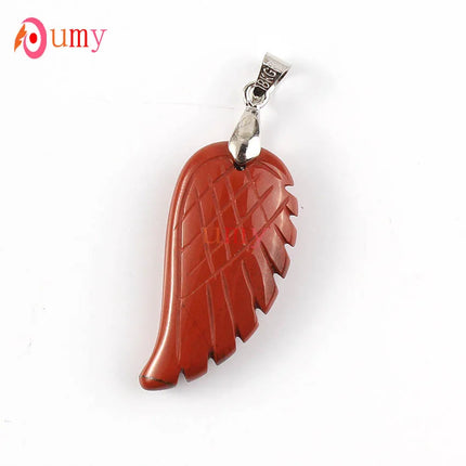 KFT Natural Stones 35mm Carve Angel Wing Pendants Rock Crystal Opalite Fluorite Lapis Lazuli Rhodonite Pendant Women Men Jewelry