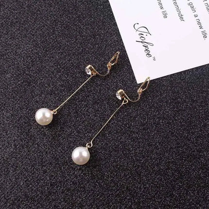 Korea Style Fashion Cute Ear Wire Clip Earrings Non Piercing Female Models Long Pearl No Ear Hole Jewelry women Earrings