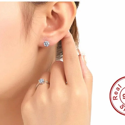 Crystal Zircon Real 925 Sterling Silver Earrings Channel  Cubic Zirconia Silver Stud Earrings for Women Sterling Silver Jewelry