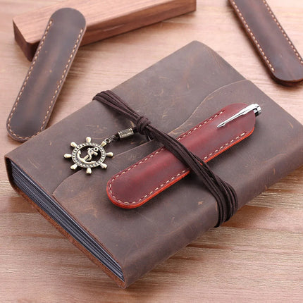 Handmade Genuine Leather Pen Bag, Cowhide Fountain Pen Case Holder, Vintage Retro Style Accessories For Travel Journal