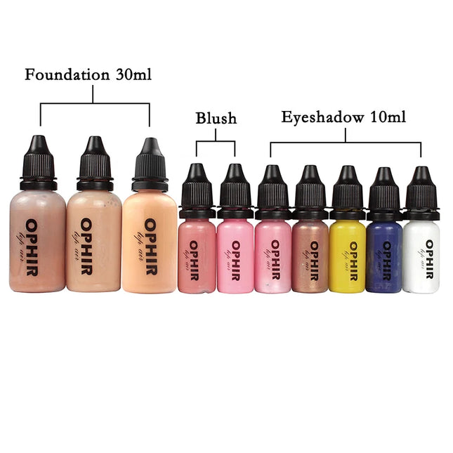 OPHIR 10 Bottles Airbrush Makeup Inks Set with 3 Colors Air Foundation 2x Air Blush 5x Air Eyeshadow for Face Paint Makeup Salon