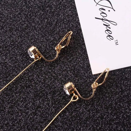 Korea Style Fashion Cute Ear Wire Clip Earrings Non Piercing Female Models Long Pearl No Ear Hole Jewelry women Earrings