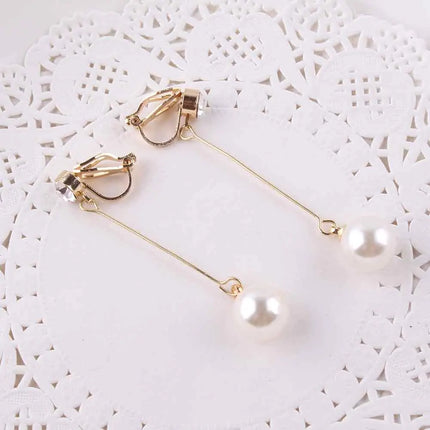 Korea Style Fashion Cute Ear Wire Clip Earrings Non Piercing Female Models Long Pearl No Ear Hole Jewelry women Earrings