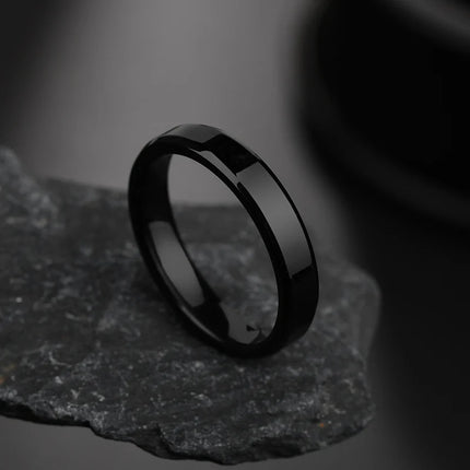 Letdiffery 4mm Simple Smooth Women Rings Black Stainless Steel Men Rings Birthday Gifts