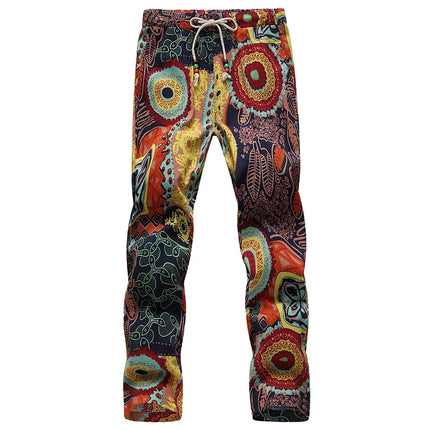 Summer New Men Thin Flower Pants 2024Teen Fashion High Street Lace-Up Ankle-Length Trousers Size 6XL-M