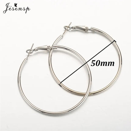 Jisensp 30/40/50/60mm Trendy Large Hoop Earrings Smooth Circle Earrings for Women Jewelry Hyperbole Oversizes Accessories