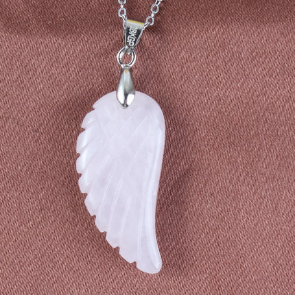 KFT Natural Stones 35mm Carve Angel Wing Pendants Rock Crystal Opalite Fluorite Lapis Lazuli Rhodonite Pendant Women Men Jewelry