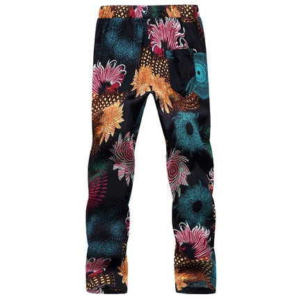 Summer New Men Thin Flower Pants 2024Teen Fashion High Street Lace-Up Ankle-Length Trousers Size 6XL-M