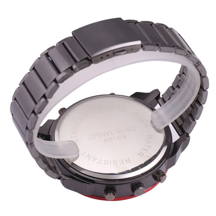 Brand Big Dial Steel Strip Dual Time Display Men Watches Chronograph Quartz Military Wristwatch Relogio Masculino Hombre Reloj