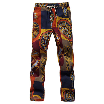 Summer New Men Thin Flower Pants 2024Teen Fashion High Street Lace-Up Ankle-Length Trousers Size 6XL-M