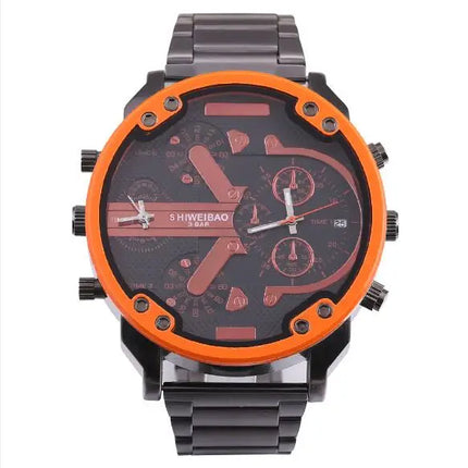 Brand Big Dial Steel Strip Dual Time Display Men Watches Chronograph Quartz Military Wristwatch Relogio Masculino Hombre Reloj
