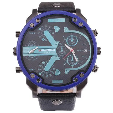 Brand Big Dial Steel Strip Dual Time Display Men Watches Chronograph Quartz Military Wristwatch Relogio Masculino Hombre Reloj