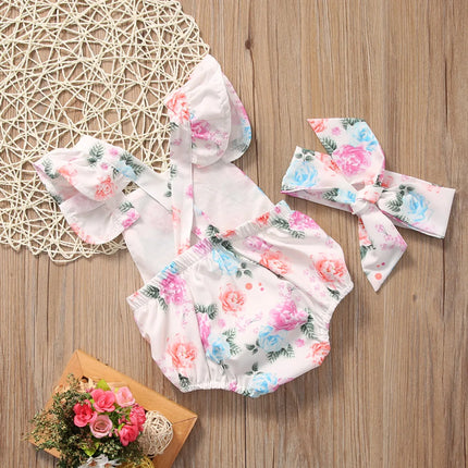 Citgeett 2pcs/Set Summer Cute Infant Baby Girls Floral Sleeveless Romper +Headband Summer Sunsuit Clothes Outfits Set  SS