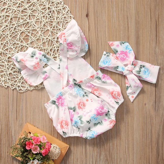 Citgeett 2pcs/Set Summer Cute Infant Baby Girls Floral Sleeveless Romper +Headband Summer Sunsuit Clothes Outfits Set  SS