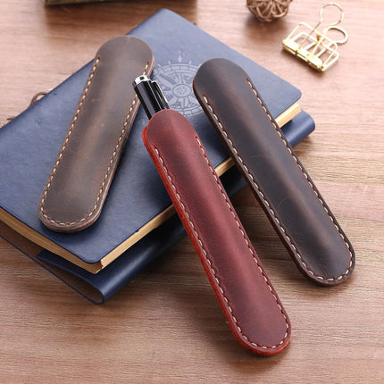 Handmade Genuine Leather Pen Bag, Cowhide Fountain Pen Case Holder, Vintage Retro Style Accessories For Travel Journal