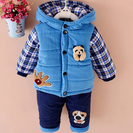 Winter Autumn Kids Thicken Velvet Hoodie Jacket And Pants Set Baby Boys 2-Piece Cotton Suit Children's Clothing