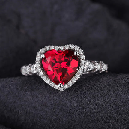 JewelryPalace Heart Love 2.5ct Created Red Ruby 925 Sterling Silver Ring for Women Gemstone Jewelry