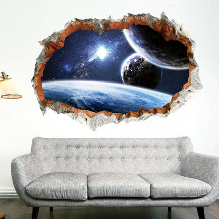 Outer space Star Galaxy Wall Sticker 3D Vivid broken Wall Decals Poster nursery Mural Living Room Bedroom Home Decor art sticker