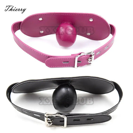 Thierry soft Leather Gag Seal the mouth Adult Sex Toys Open Mouth Ball Gag Sex Bondage Fetish Toy Female Slave Trainer Ball Ga