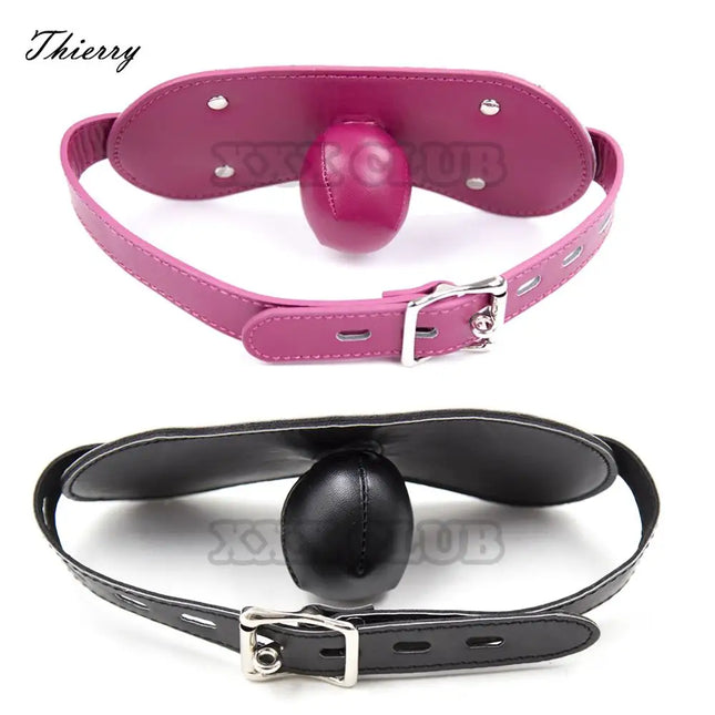Thierry soft Leather Gag Seal the mouth Adult Sex Toys Open Mouth Ball Gag Sex Bondage Fetish Toy Female Slave Trainer Ball Ga