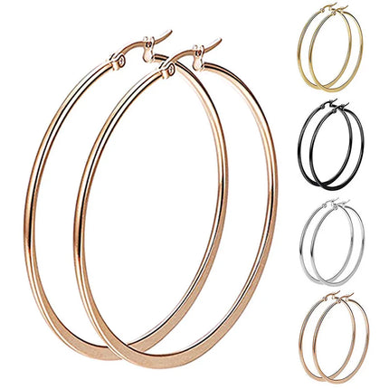 1 Pair Women Hypoallergenic Stainless Steel Rounded Smooth Big Large Hoop Earrings Jewelry Size 30-60mm