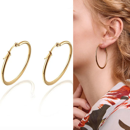 1 Pair Women Hypoallergenic Stainless Steel Rounded Smooth Big Large Hoop Earrings Jewelry Size 30-60mm
